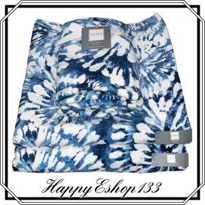 SOHO Living 100% Cotton Beautiful Blue White Floral Towel Set 4-Piece Bath Hand